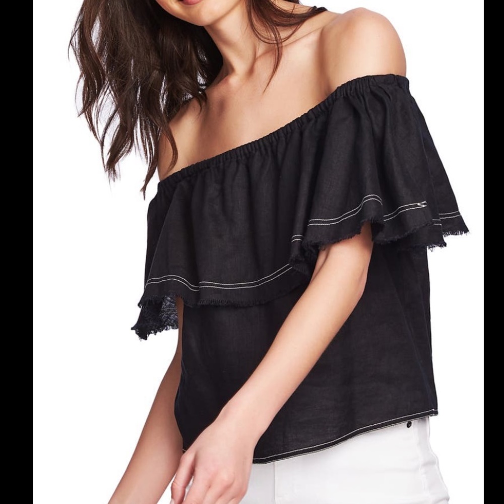 1.State Rich Black Women’s Linen Off-Shoulder Ruffle